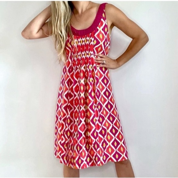 Tory Burch Dresses & Skirts - Tory Burch pleated silk tribal print dress fuchsia coral size 0 shower wedding